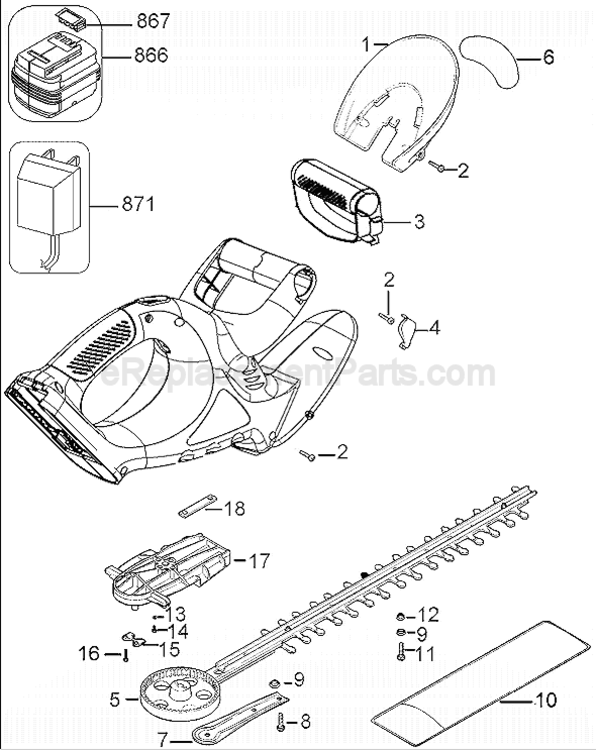 Page A Diagram and Parts List for NHT518  Black and Decker Hedge Trimmer
